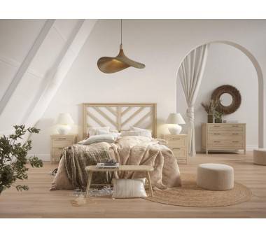 Cabezal espiga 150 cm+2 mesitas en madera maciza.