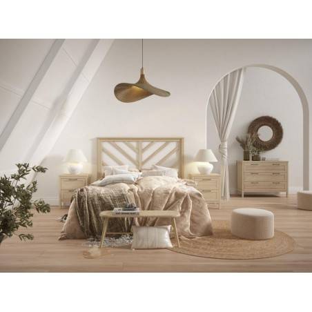 Cabezal espiga 150 cm+2 mesitas en madera maciza.