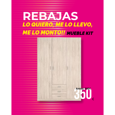 Armario 3 puertas +3 cajones de 150 cm