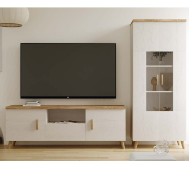 Pack Comedor Alaska Este conjunto incluye: Bajo Tv + 4 patas y Vitrina