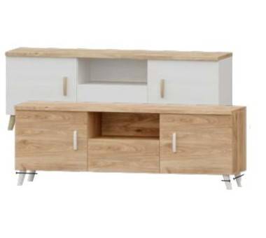 Pack Comedor Alaska Este conjunto incluye: Bajo Tv + 4 patas y Vitrina