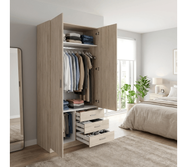 Roma Wardrobe (100 cm): 2 Doors & 3 Drawers