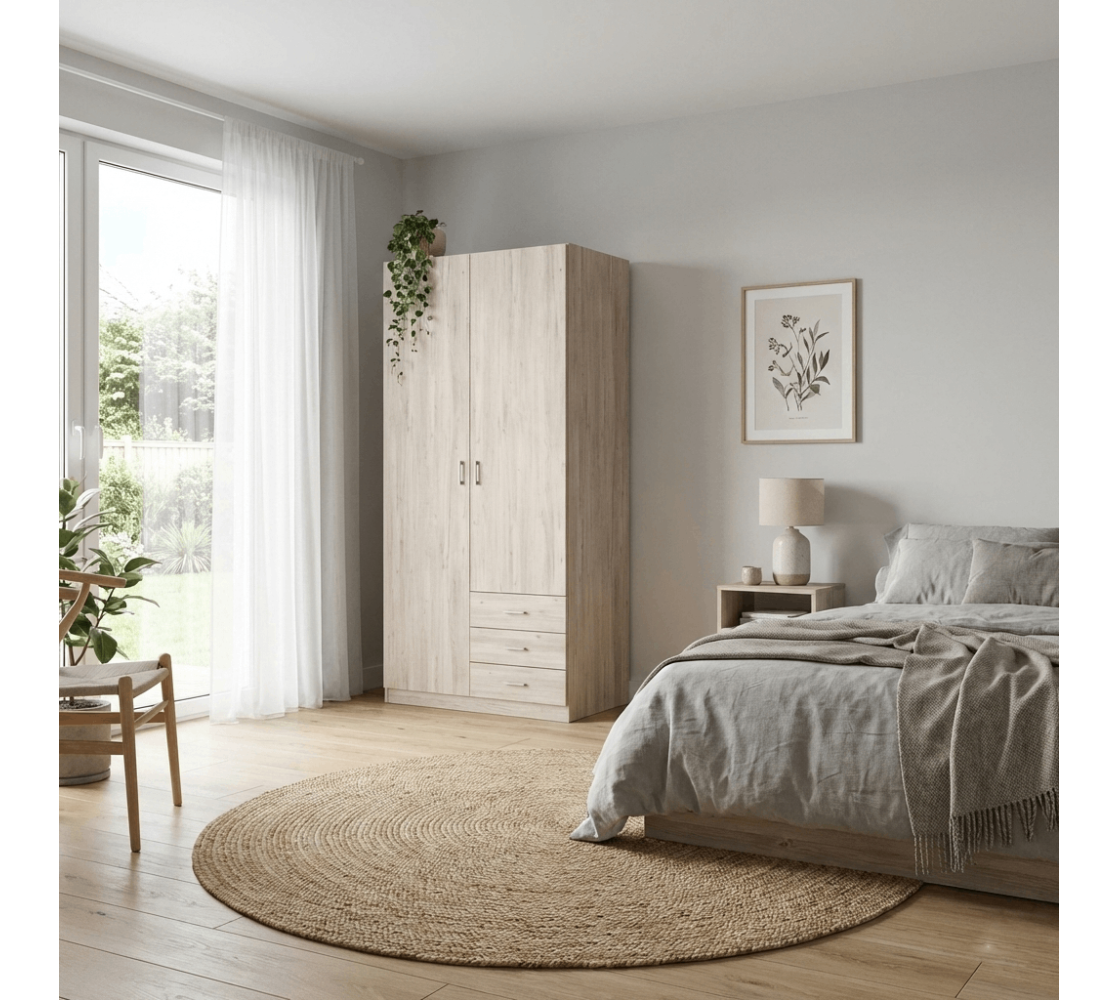 Kleiderschrank Roma (100 cm): 2 Türen + 3 Schubladen