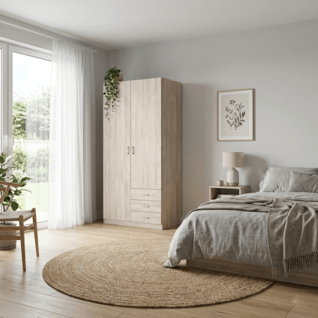 Kleiderschrank Roma (100 cm): 2 Türen + 3 Schubladen